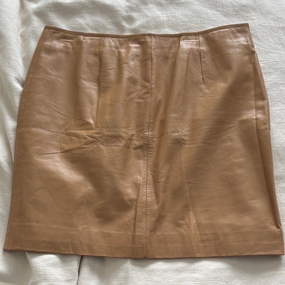 Unique Vintage Tan Leather Mini Skirt
